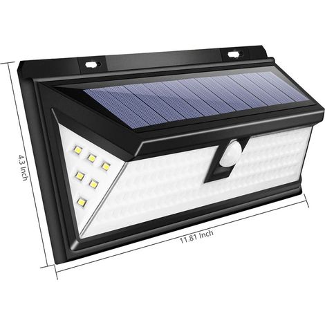 (1 applique solaire) Applique murale solaire LED extérieure avec détecteur de mouvement, 118 LED, batterie 4400 mAh, éclairage puissant, compatible avec la décoration de jardin (1/5)