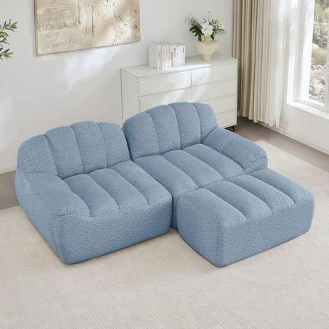Canapé d'angle - SOGEU - En L - Bleu - Réversible - Coussins d'assise profonds (1/5)
