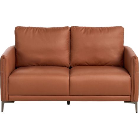 Divano a 2 posti in tessuto marrone dorato con gambe in metallo stile moderno Cilens (1/5)