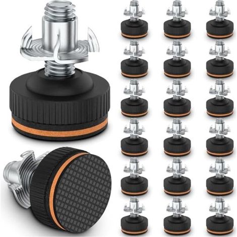 Lot de 20 pieds de meubles réglables avec patins en caoutchouc, adaptés aux tables, armoires et appareils électroménagers. Coloris noir et argent. (1/5)