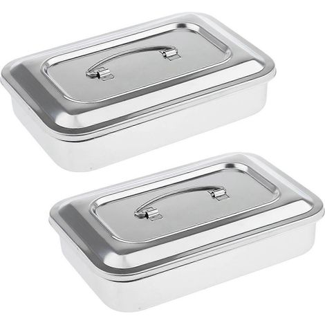 2X Stainless Steel Container Organizer Box Instrument Tray to Storage Box with Lid Tools Cans - 9 Inches No Hole (1/5)