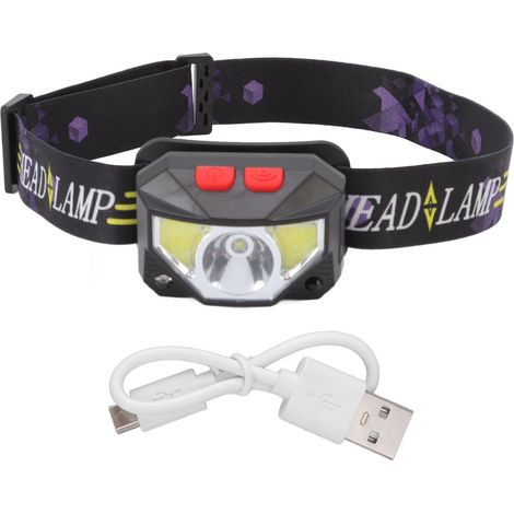 Ortviai Lampe frontale LED extérieure COB avec capteur, rechargeable USB, légère et réglable – K1