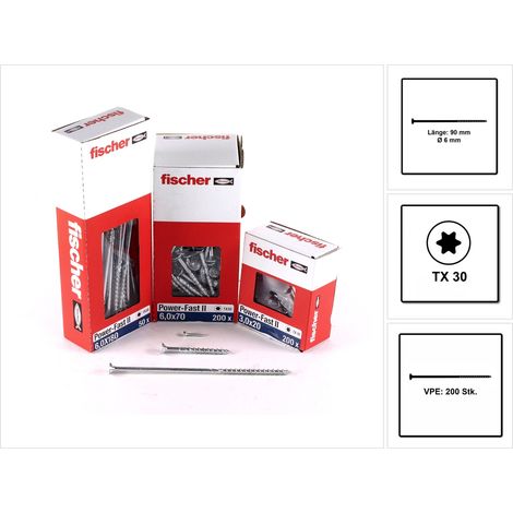 200 Vis Power-Fast FPF-II-CTP Ø6 x 90 mm, tête fraisée TX, filetage partiel - Fischer