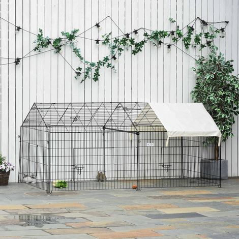 Außengehege 220x103x103 cm aus schwarzem Metall mit Sonnenschutz für Kleintiere – MEUBLIV (1/5)