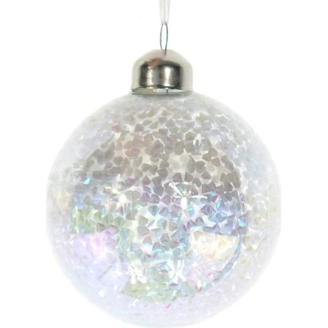 Kaemingk – Boule de Noël à petits flocons de neige irisés – Transparente, verre, Ø 8 cm
