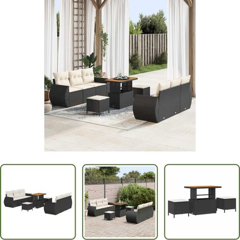 vidaXL Mobilier extérieur - Ensemble de canapé de jardin avec coussin 9 pcs Noir polyrotin (1/5)