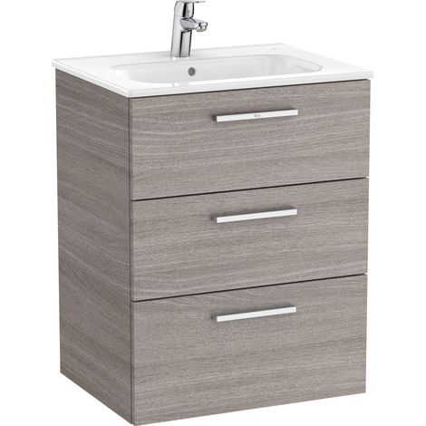 Mueble base 3 cajones + lavabo Unik Family VICTORIA - ROCA Color: Roble City texturizado - Medidas: 605x453x741 mm (1/3)