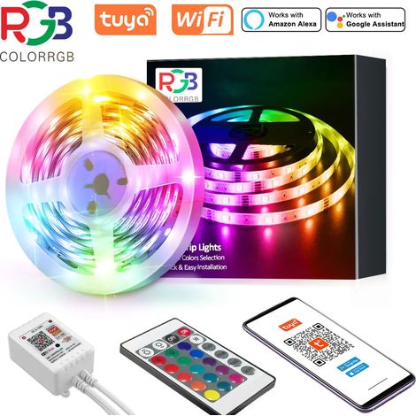 (30m) Bande lumineuse LED intelligente, compatible avec Alexa et Google Home, prend en charge l'application, la télécommande et la commande vocale. (1/4)