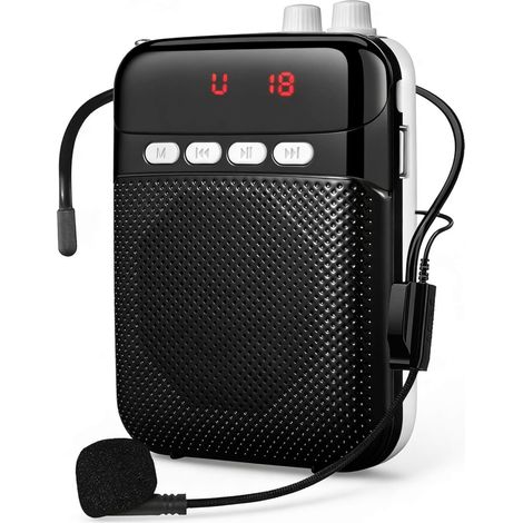 Amplificateur de Voix Portable pour Enseignants avec Bluetooth, Système de Sonorisation Rechargeable 2400 mAh avec Microphone Filaire Amplificateur Voix pour Les Enseignants, Guide Touristique (Noir) (1/5)
