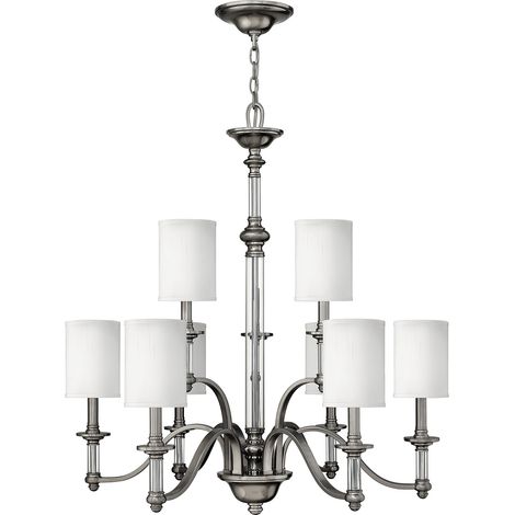 Elstead Sussex - Lampadario a 9 luci multibraccio finitura nichel spazzolato, attacco E14 (1/2)