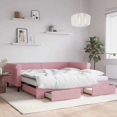 Sofá cama nido con cajones terciopelo rosa 100x200 cm (1/5)