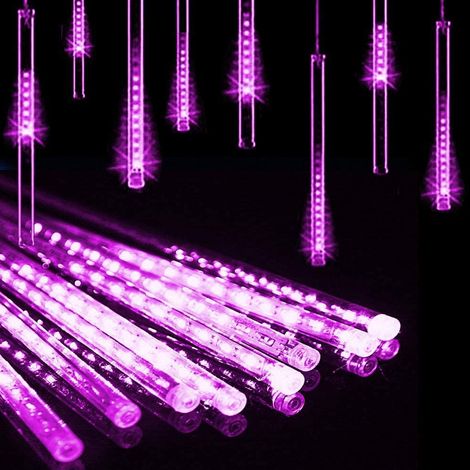 Guirlande Météore Chute de Pluie - 8 Tubes 144 LED 30 cm - Éclairage Décoratif Extérieur Intérieur - Pour Arbre de Noël Fêtes Mariages Jardins (1/5)