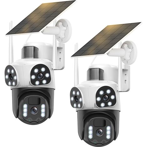 Camera Surveillance WiFi Exterieure sans Fil,à triple objectif/Camera Solaire/Batterie,Suivi Automatique,360° PTZ Sécurité à Domicile,Vision Vocturne,Audio Bidirectionnel,PIR Sirène,étanche (1/5)
