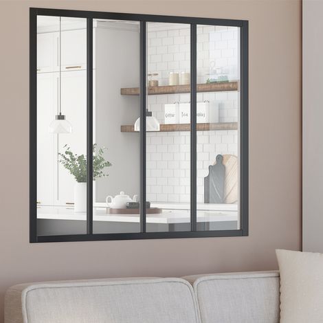 Techo de cristal de taller de 4 hojas An. 120 x Al.108 cm en metal negro y cristal templado