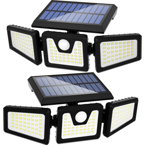 Lampe Solaire Extérieur,(pack de 2) 74 LED, étanche IP65, éclairage grand angle 360 °, lumière solaire avec détecteur de mouvement, pour jardin, entrée (1/5)
