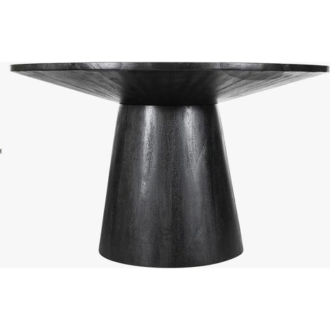 TOMMY - 130 Table à manger ronde en bois de manguier noir D130 cm (1/5)