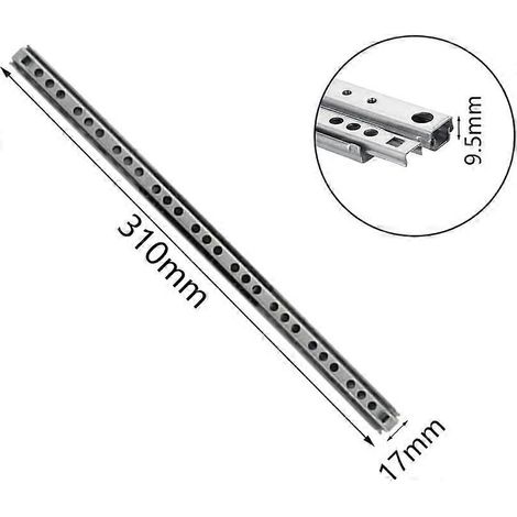1 paire (2 pièces) de coulisses de tiroir à billes métalliques. Rail de 17 mm, longueur 310 mm. (1/4)