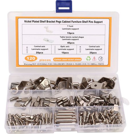 Lot de 120 pinces de soutien d'étagère avec boîte de rangement, résistantes à la rouille et à la corrosion, pour armoires. (1/5)