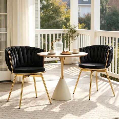 Silla de comedor giratoria de terciopelo negro 47x47x78 cm FloraGrace (1/5)
