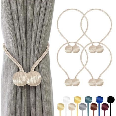 Lot de 4 attaches de rideaux magnétiques tressées pour décoration de maison ou de bureau (blanc cassé) (1/5)