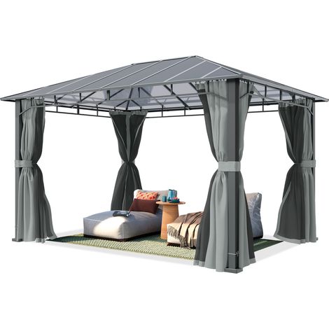 TOOLPORT Pavillon de jardin 3x4 m cadre alu, toit polycarbonate 8 mm, gris - avec parois latérales et moustiquaires (1/5)