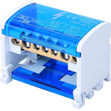 Boîte de Distribution de Bornier, Connecteur de Boîte de Distribution D'alimentation Borniers sur Rail DIN Monophasé à 2 Niveaux avec Cache anti-poussière transparent 207 (1/5)