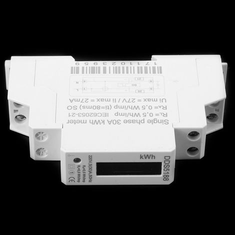 Digitaler LCD-Energiezähler, 220 V, Einphasig, DIN-Schiene, 5–30 A, Elektronischer Stromzähler (kWh) (1/5)