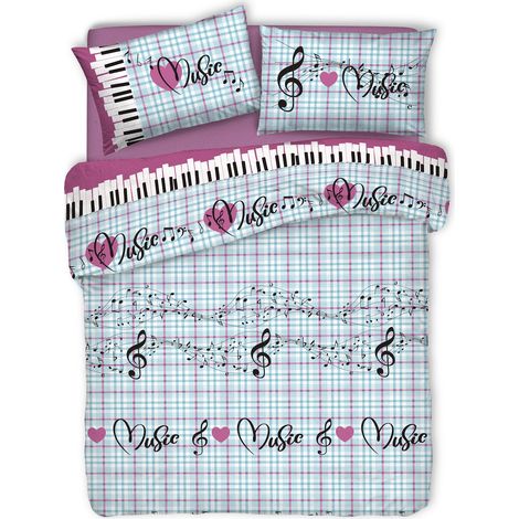 Copripiumino parure sacco e federa linea musica 100% cotone singolo matrimoniale Rosa - Singolo