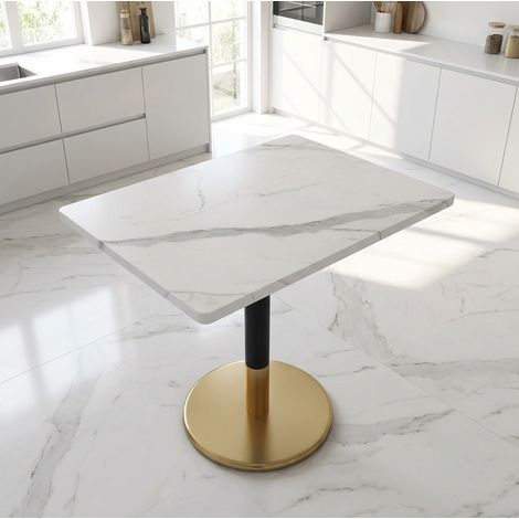 Mesa de Comedor Rectangular Moderna para 2 Personas, Tablero Efecto Mármol, 80×60 cm, MDF, Blanco y Negro (1/5)