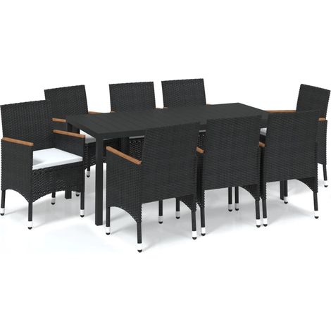 Ensemble à manger de jardin coussins 9pcs Mobilier de jardin Résine tressée Noir (1/5)