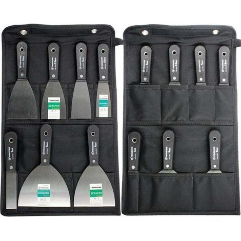 Jeu de Spatules couteau à enduire Ensemble de 7 couteaux à gratter et à mastic, manche en plastique antidérapant avec un sac à outils de rangement pour toile portable (1/5)