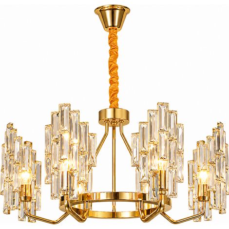 LUSSOCRAFT Lustre en cristal moderne – Cristal et métal, 3 couleurs d'éclairage dimmables, 6 lampes douille E14, Ø66 cm, pour salon et chambre