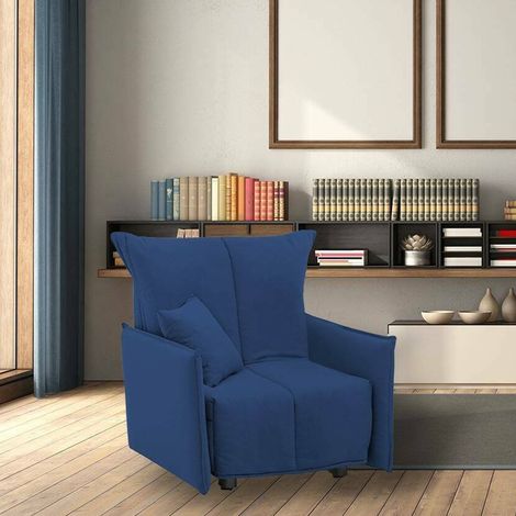 Talamo Italia Divano Letto Almerinda, Divano singolo, 100% Made in Italy, Poltrona soggiorno con apertura a carrello, in tessuto imbottito, con Braccioli standard, Cm 110x90h85, Blu, con imballo rinfo (1/5)