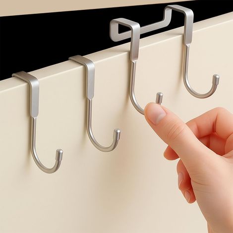 Set mit 2 J-förmigen Türhaken für Kleiderschrank, Schrank, Tür, Schublade, Badezimmer, Mäntel, Kleidung, Taschen (1/5)