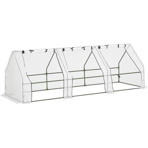 Mini-Gartengewächshaus, Tunnelgewächshaus, 270 x 90 x 90 cm (L x B x H), Spitzdach, Stahl, hochdichtes PE (140 g/m²), UV-beständig, 3 Fenster mit aufrollbaren Reißverschlüssen, Weiß (1/5)