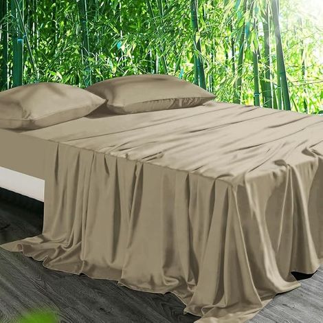 Drap Housse 140x200 Soie Kaki Taupe Drap de Lit Tencel Lyocell Bambou Drap Housse Lisse Respirant pour Matelas Épais Hypoallergénique sans Repassage Ourlet Élastique La Peut Atteindre 30cm (1/5)