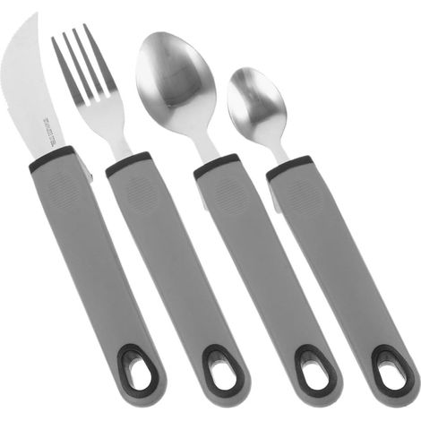 Set de Couverts Anti-tremblements pour Personnes Âgées en Acier Inoxydable Poignées en Pp et Tpr, Ustensiles Stables et Solide pour Usage Domestique et Extérieur (1/5)