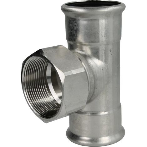 Raccord à sertir inox té 42 mm x ½’’ x 42 mm F/FF/F contour M