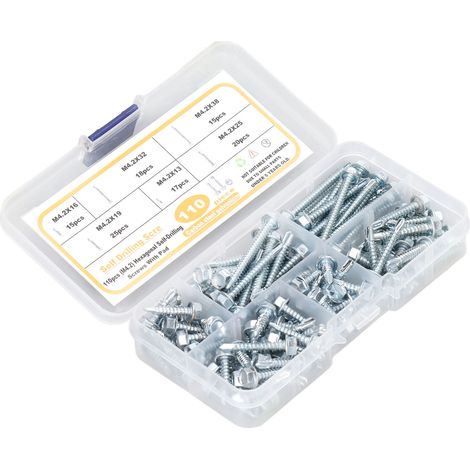 Assortiment de 110 vis autoperceuses à tête hexagonale et rondelle M4.2, 6 tailles (1/5)