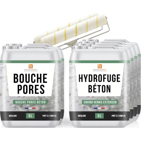 Kit Bouche Pores + Enviro Vernis - 100 m² - Protection hydrofuge béton extérieur - Préparation et finition des sols - Harmony Béton (1/5)