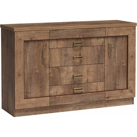 Cómoda Lircava 105, Roble de lefkada, Con cajones y puertas, Número de cajones: 4, 90x140x44cm (1/5)