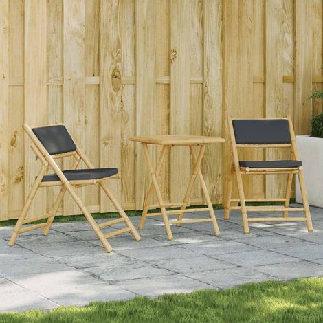Ensemble bistrot pliable 3 pièces en bambou avec coussins gris foncé - PANGIVO (1/5)