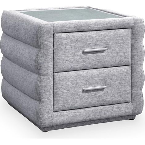 Mobilier Deco – Table de chevet 2 tiroirs en tissu chiné gris – Dimensions compactes – Élégance moderne pour chambre adulte ou adolescent (1/2)