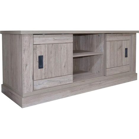 Mobile Porta TV 2 Ante Scorrevoli Con Vano A Giorno Con 2 Scomparti Interni Parete Attrezzata Design Moderno Salvaspazio Per Soggiorno Salotto Zona Living 145 x 46 x 60 Cm Colore Rovere Alaska