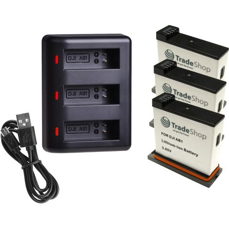 4in1 Set: 3x Akku 1500mAh + USB 3-fach-Ladegerät Schnell-Ladestation für DJI Osmo CP.OS.00000020.01 Action Kamera ersetzt DJI 188480, AB1, P01, PT1