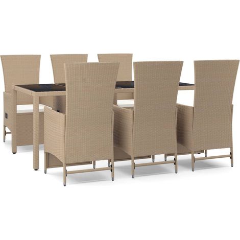 Maison Exclusive - 7-tlg. Garten-Essgruppe mit Kissen Beige Poly