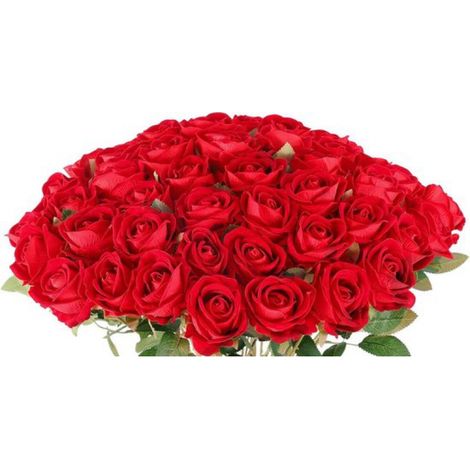 Fleurs artificielles - Roses artificielles - Fleurs en soie - Lot de 25 roses artificielles - 50 cm - Rouges (1/5)