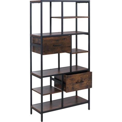 Étagère HWC-P11, étagère bibliothèque, étagère sur pied, tiroirs, MDF industriel, métal, mélamine, 150 x 81 x 33 cm- bru (1/5)