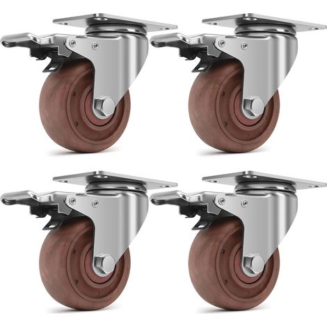 75mm Roulettes Pour Meubles avec frein, Capacité de Charge 540kg, Roue Pivotante Résistantes à -20°C à +250°C, Roulette Charge Lourde pour fours industriels à étages Chariots, Lot de 4 (1/5)