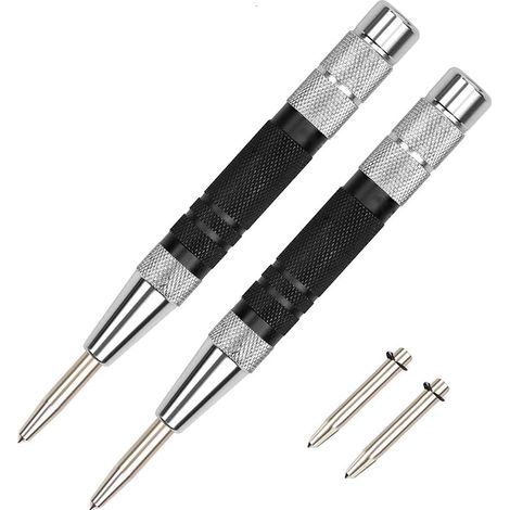 2 Pièces - Pointeau Automatique - Outil De Poinçonnage - Tension Réglable Et Pointe En Acier - Pour Bois Métal Verre - Argenté - 12,5x12,8cm (1/5)